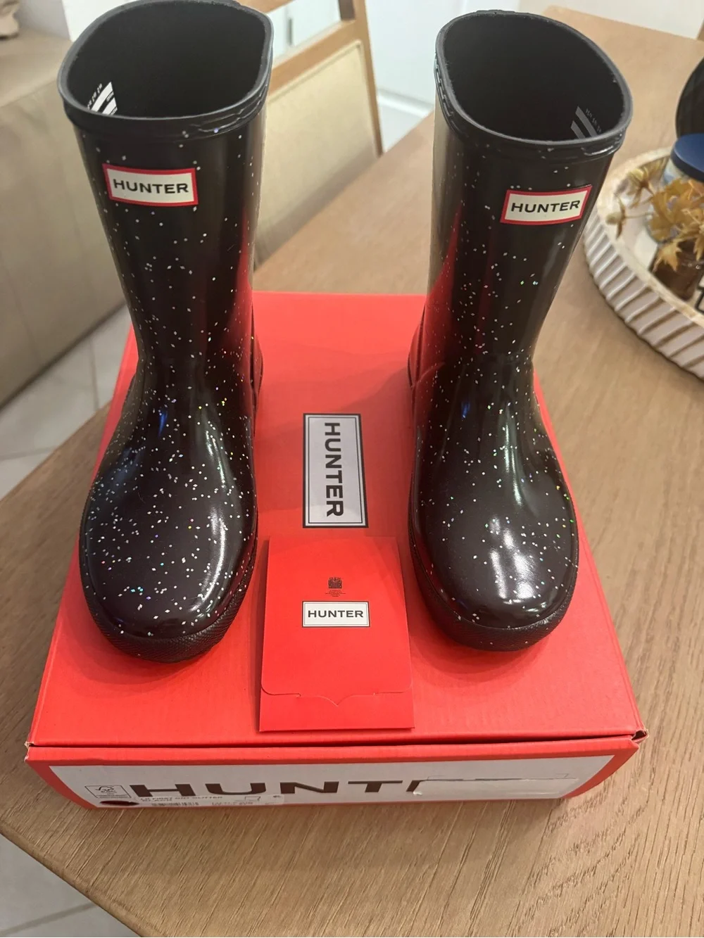 Hunter Black Sparkle Kids Rain Boots